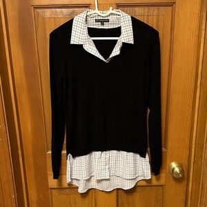 Adrianna Papell Black Sweater Cardigan with White Checkered Layer